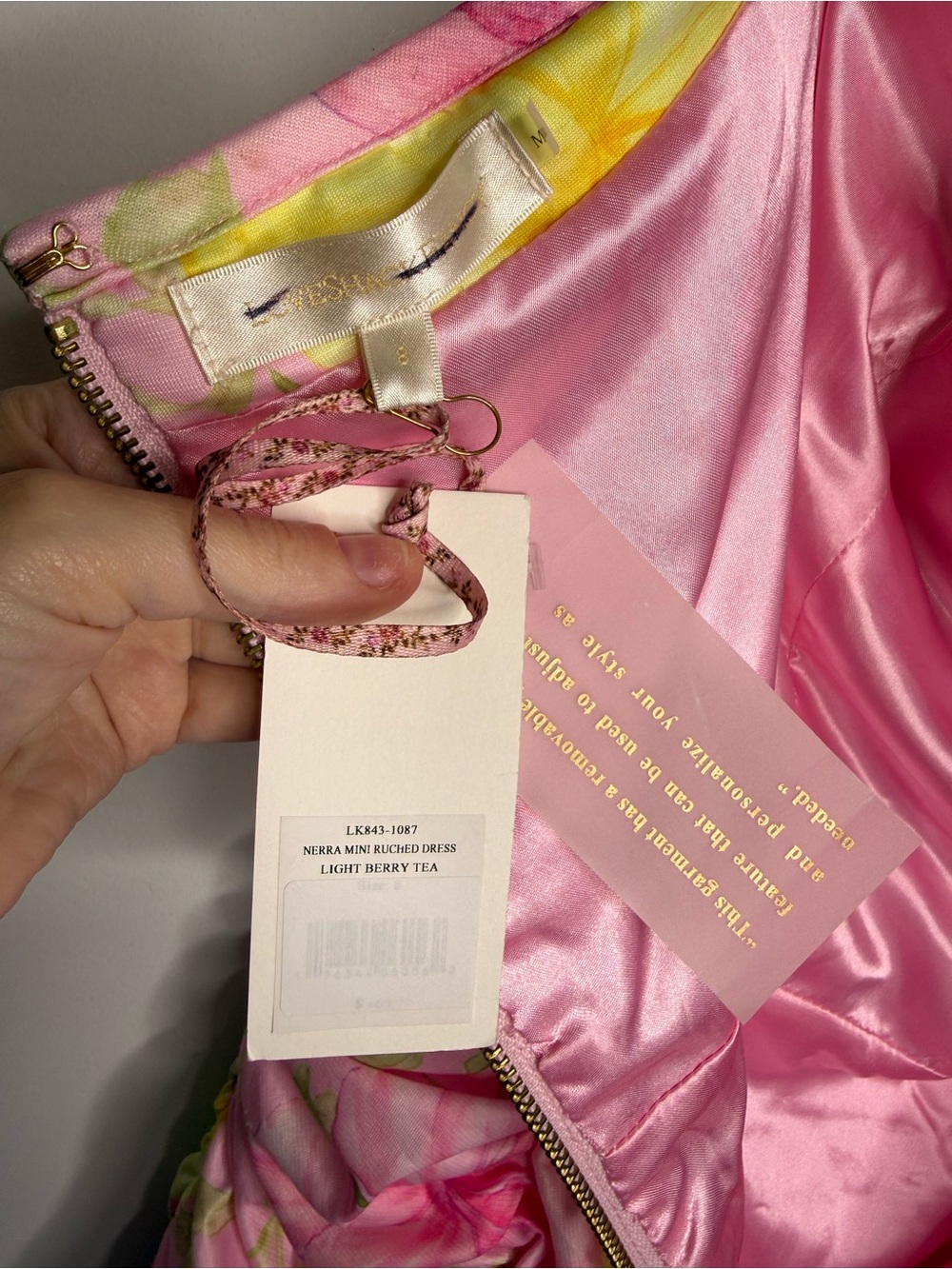 Loveshackfancy Nerra Mini Ruched Strapless Floral Pink Dress Size 8 - Picture 4 of 9